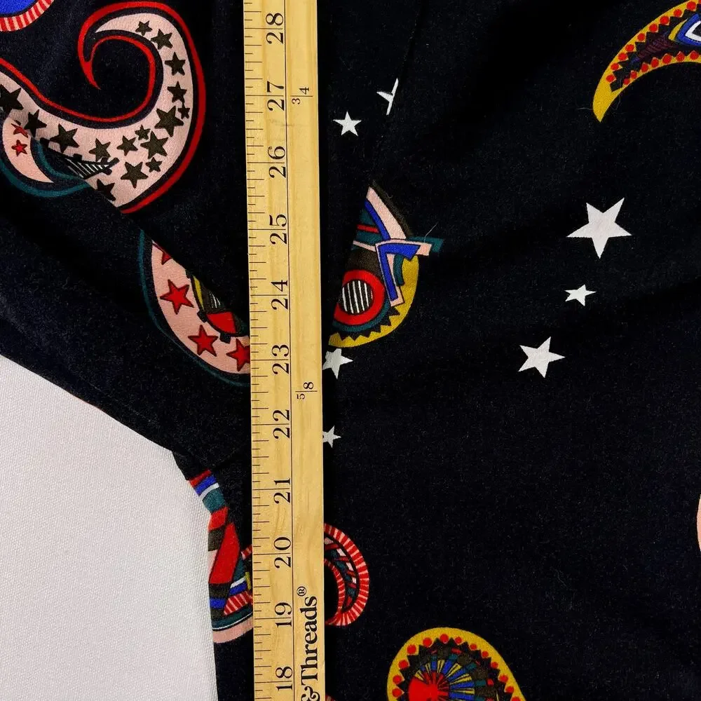 Paisley Star Print Matching Set Womens M Black Pajama Style Indie Cropped Pants